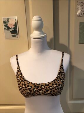 aerie Leopard Scoop Bikini Top - Brown/Black